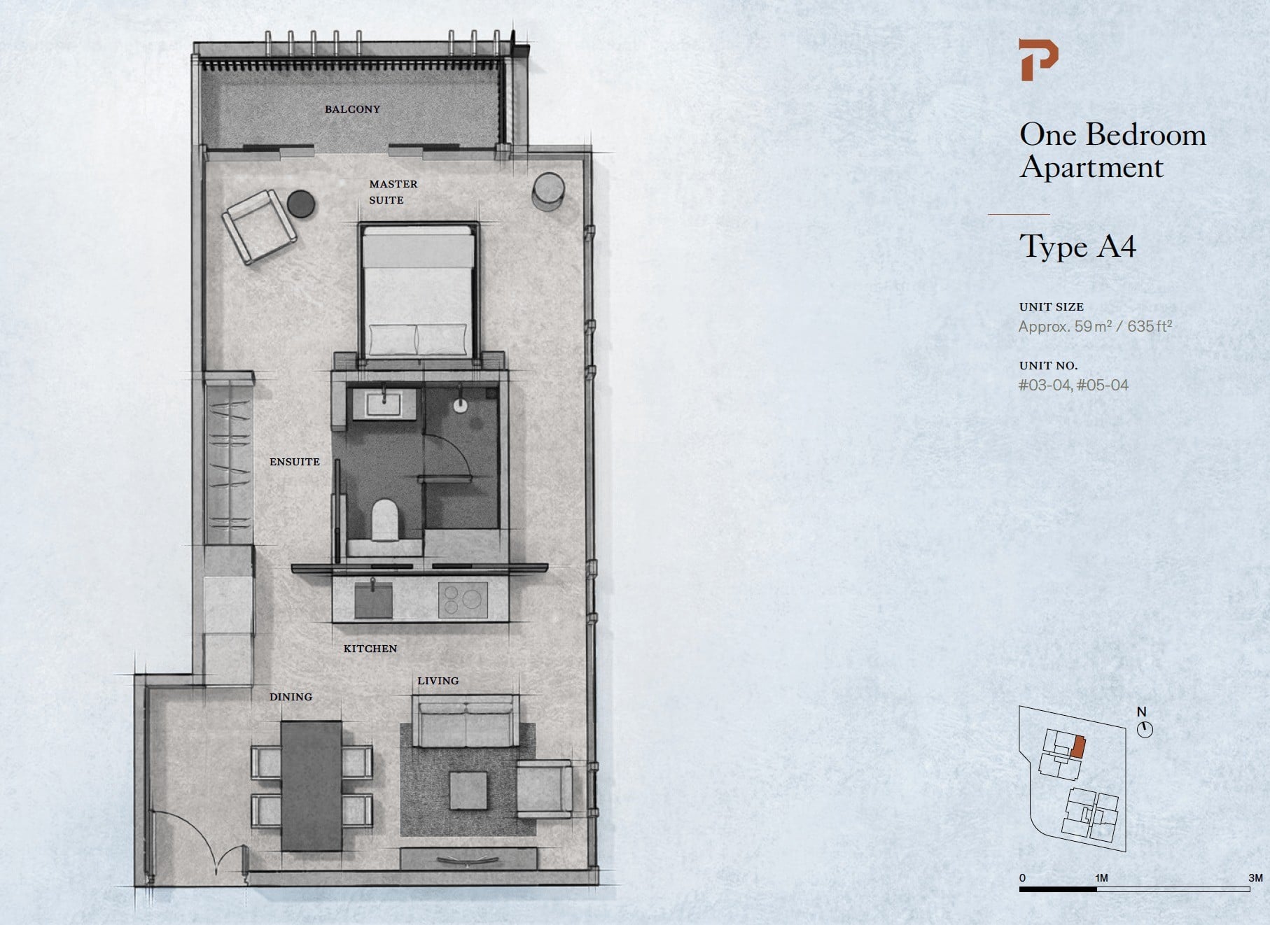 Petit Jervois – 1 Bedroom Type A4 Floor Plan