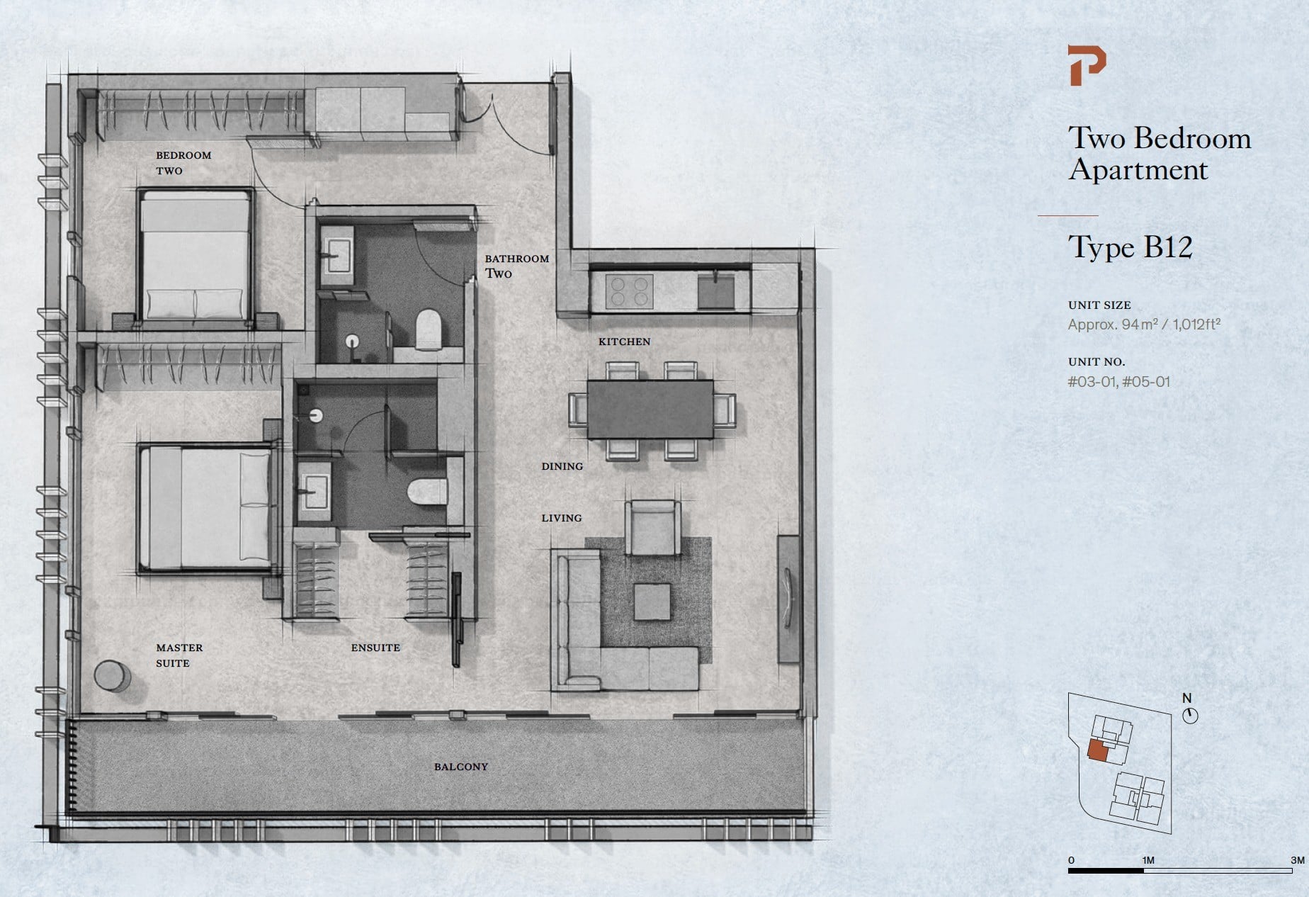 Petit Jervois – 2 Bedroom Type B12 Floor Plan