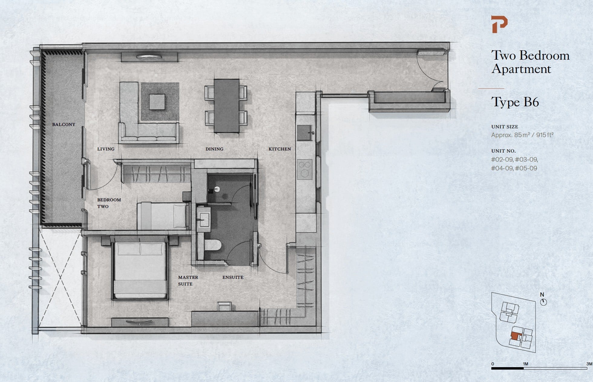 Petit Jervois – 2 Bedroom Type B6 Floor Plan