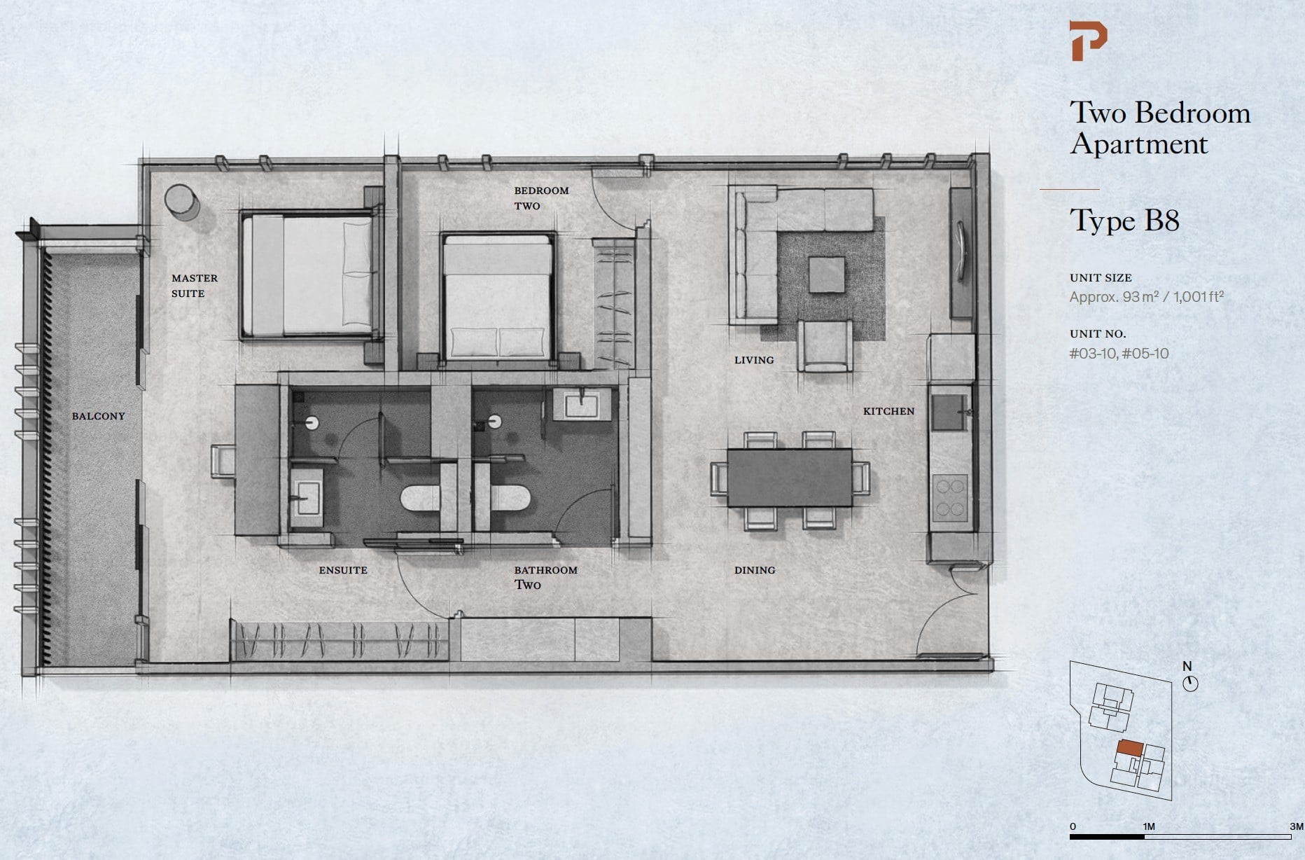 Petit Jervois – 2 Bedroom Type B8 Floor Plan