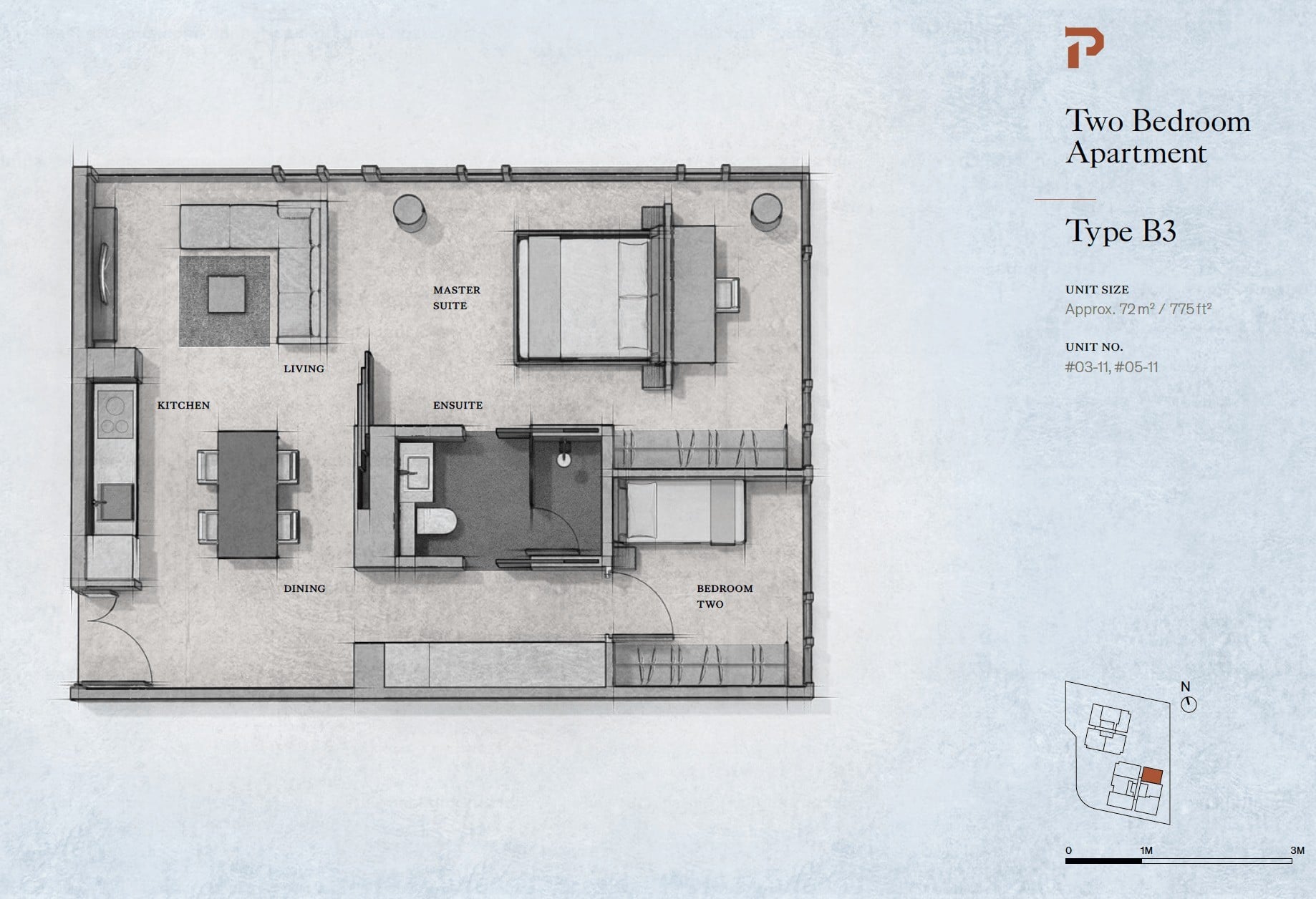 Petit Jervois – 2 Bedroom Type B3 Floor Plan