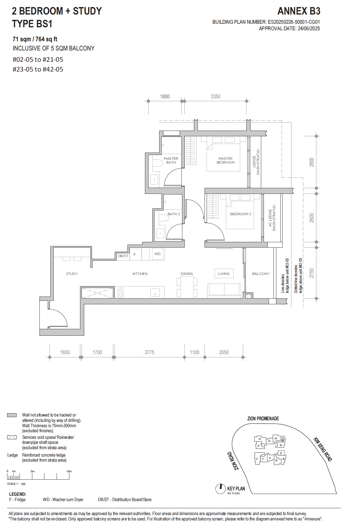 Promenade Peak 2BR+S BS1 Floor Plan