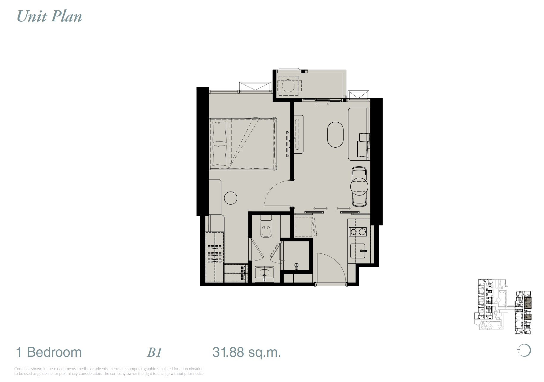 Reference Sathorn WWY – 1BR B1 Floor Plan