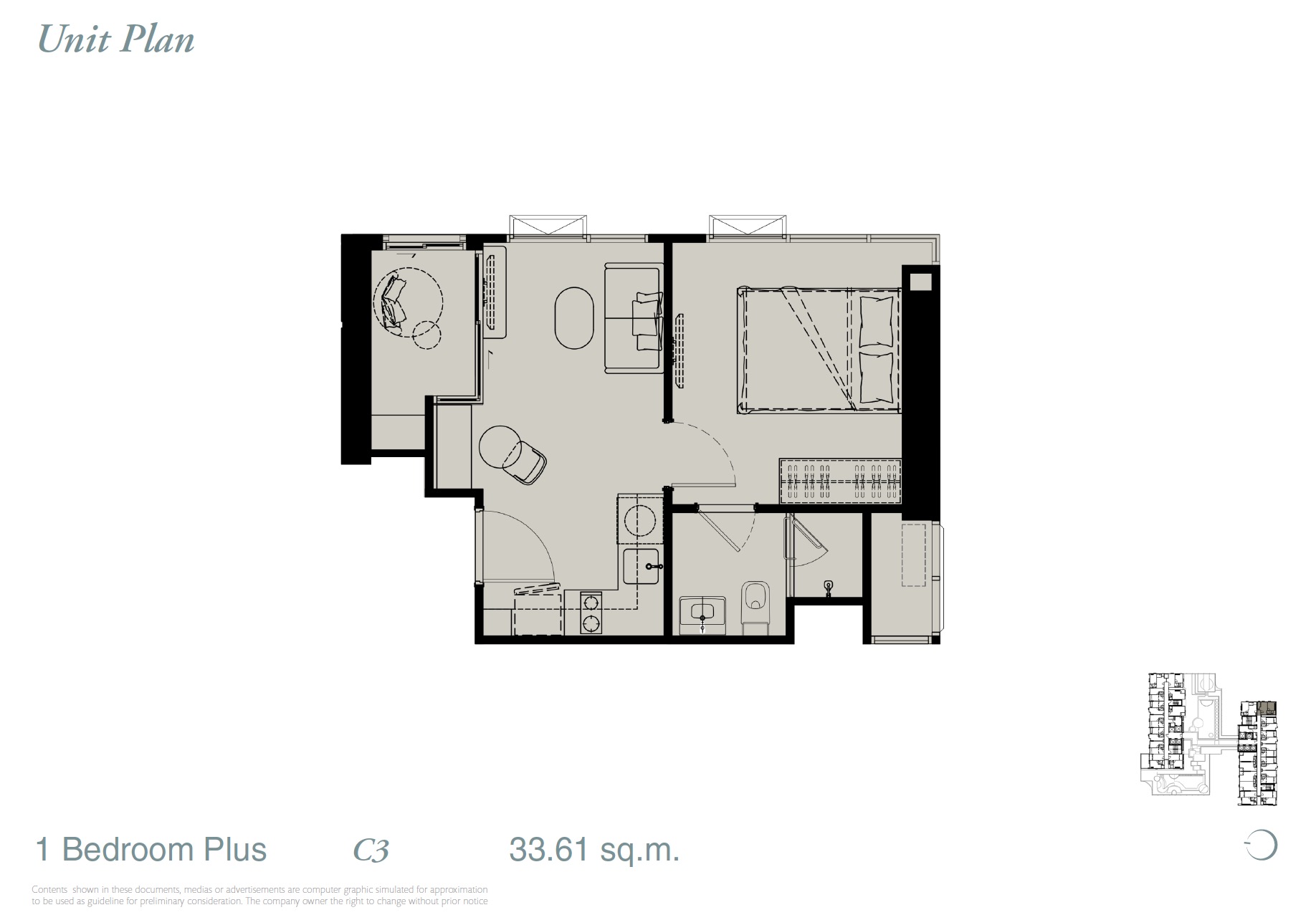 Reference Sathorn WWY – 1BR Plus C3 Floor Plan
