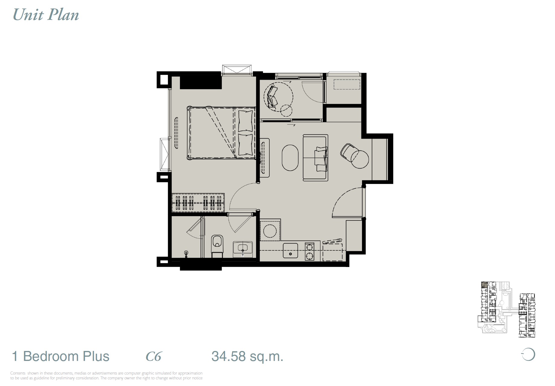 Reference Sathorn WWY – 1BR Plus C6 Floor Plan