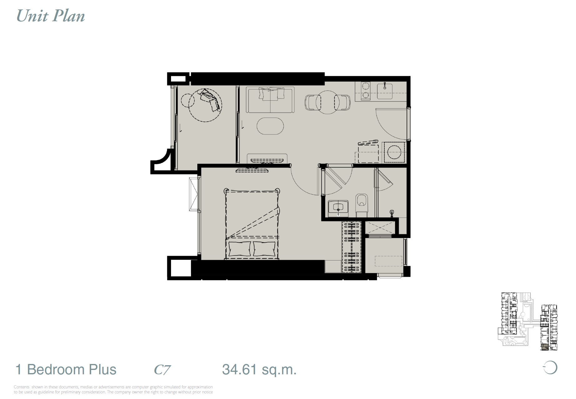 Reference Sathorn WWY – 1BR Plus C7 Floor Plan