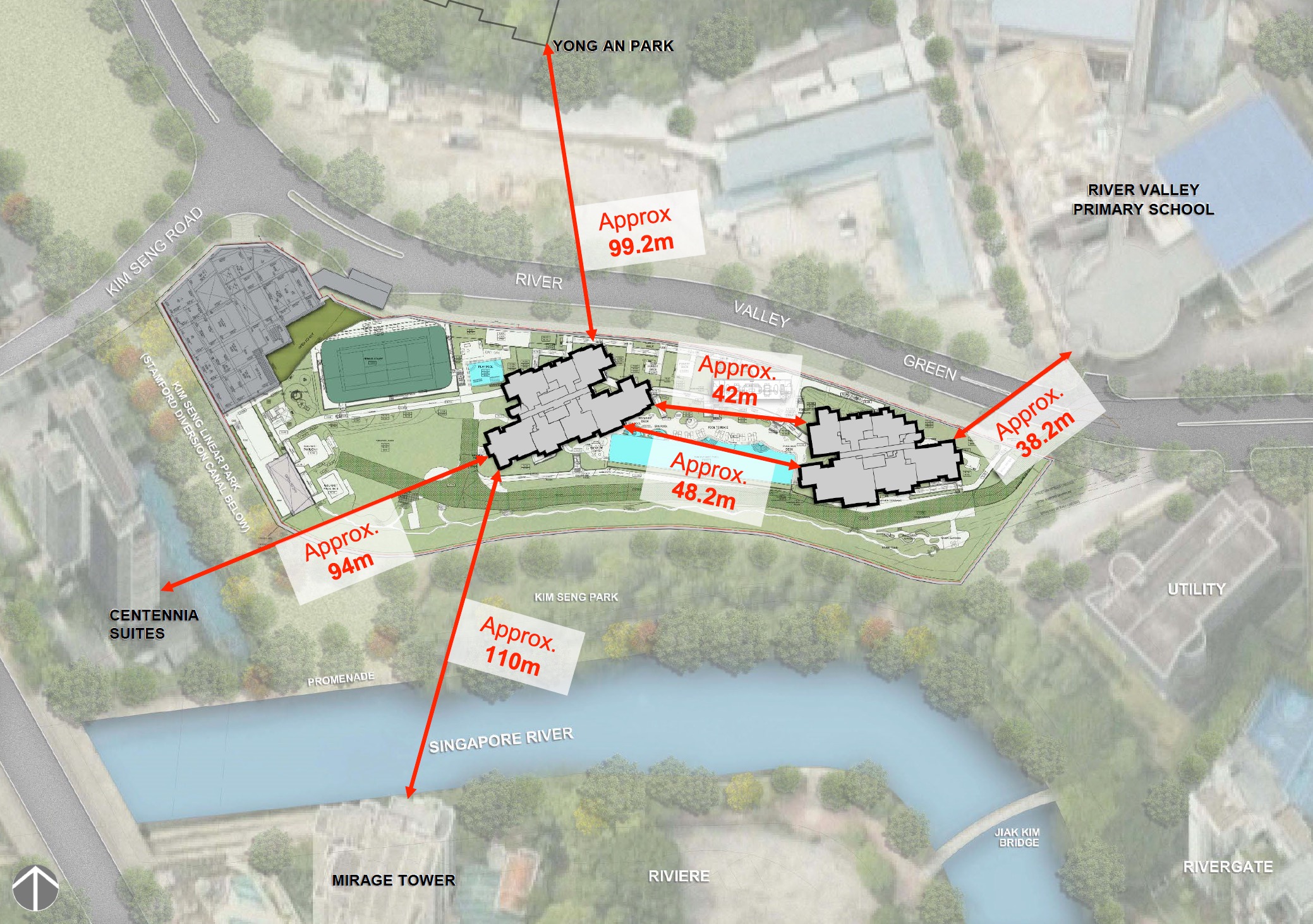 River Modern Site Plan Distance To Nearby Block