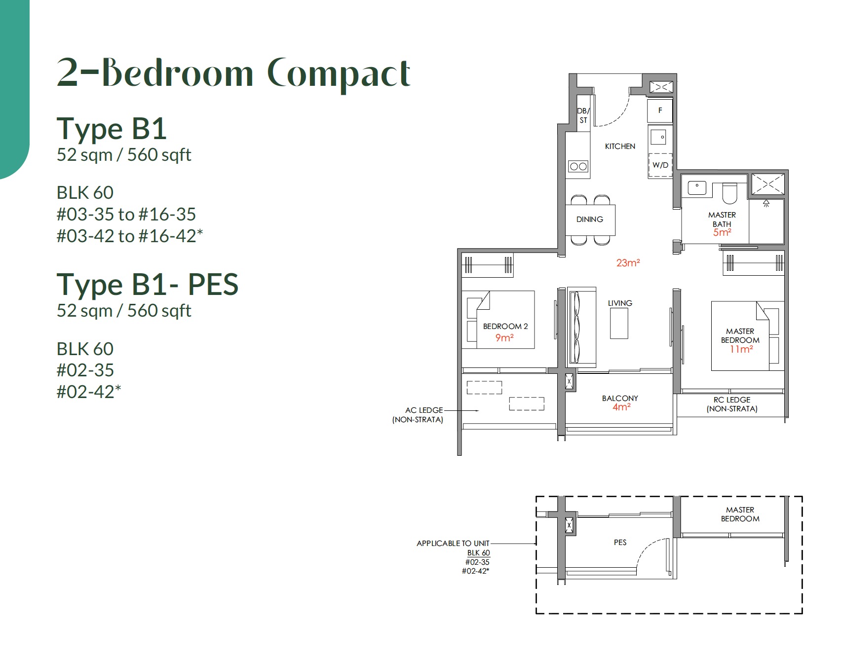 Narra Residences – 2BR Compact B1 Floor Plan