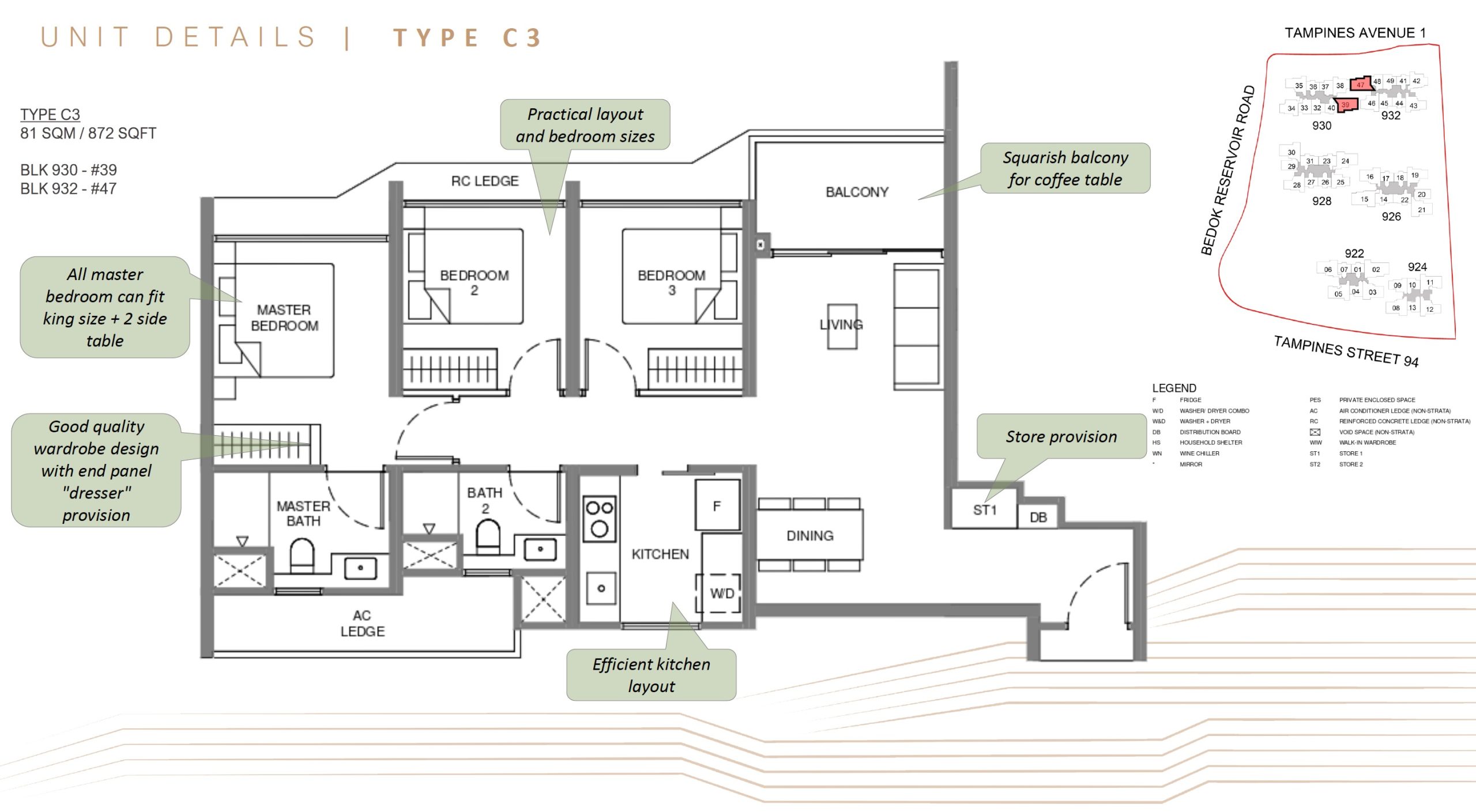 Pinery Residences – 3BR Type C3 Floor Plan
