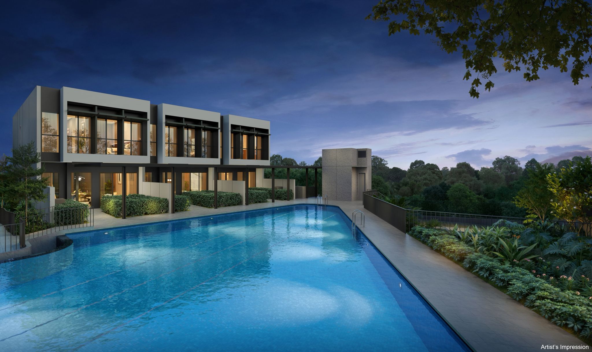 Lentor Gardens Residences – Pool In Front Of Terrace Houses