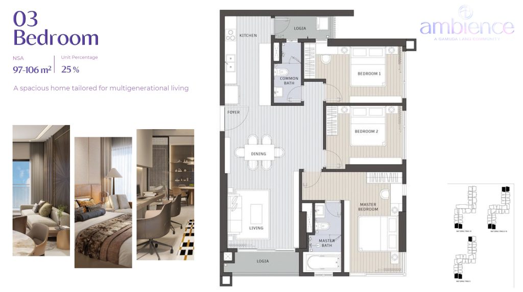 Ambience Gamuda – 3BR Floor Plan