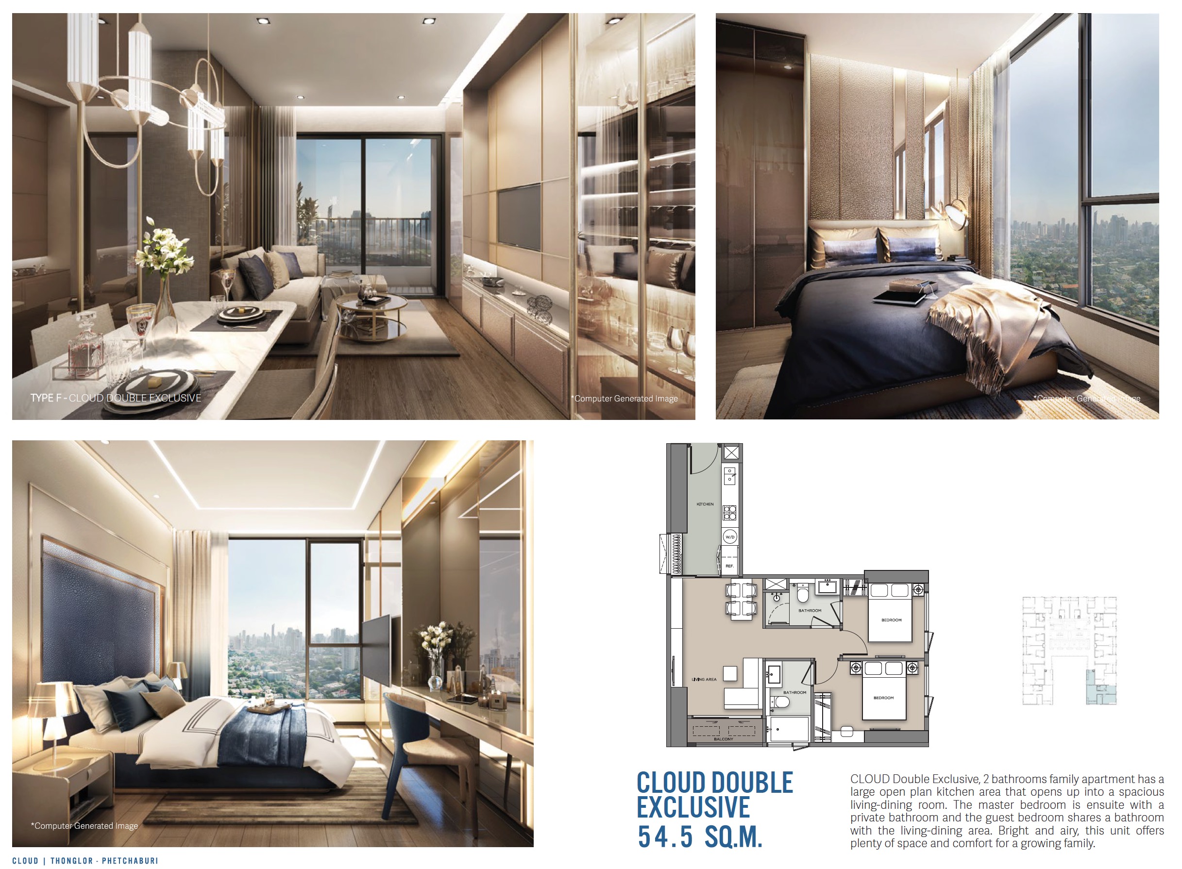 Cloud Thonglor Phetchaburi – Cloud Double 54.5sqm Floor Plan