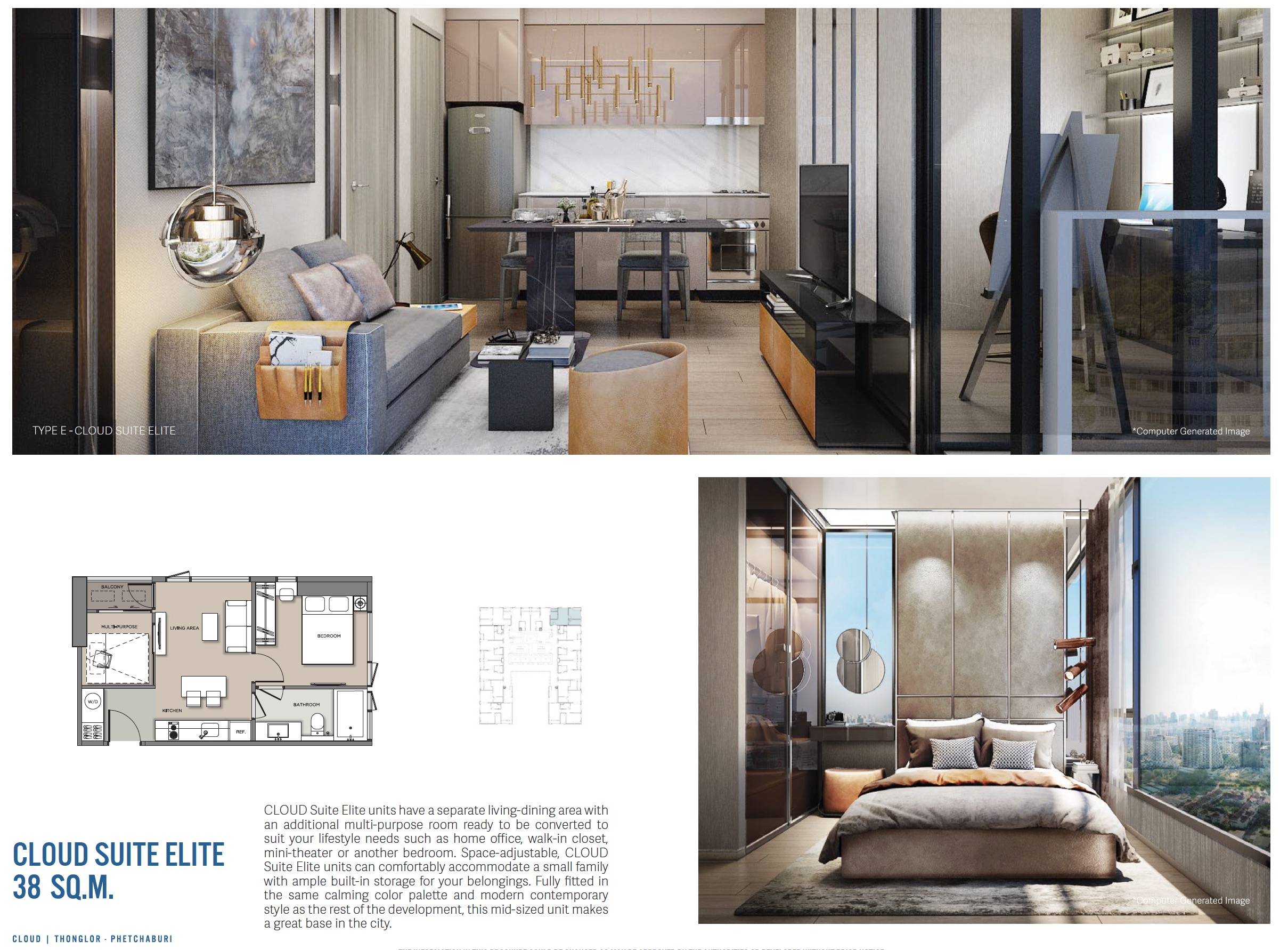 Cloud Thonglor Phetchaburi – Cloud Suite 38sqm Floor Plan