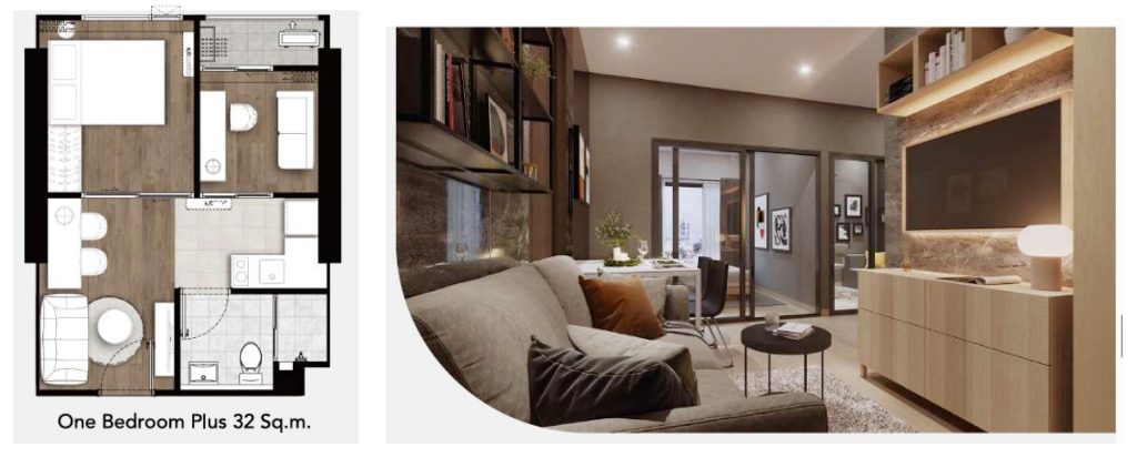 Livin Ramkhamhaeng – 1BR Plus 32sqm Floorplan