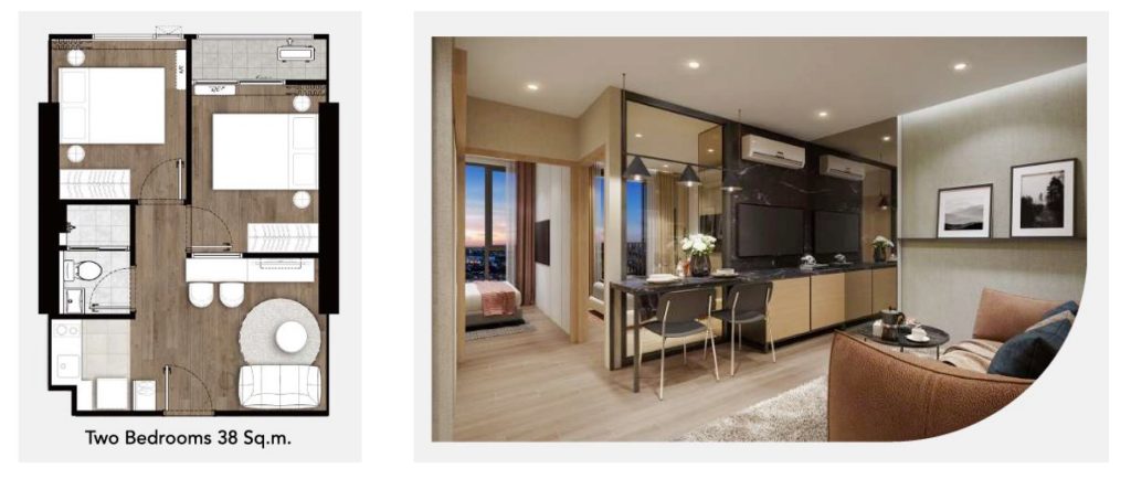 Livin Ramkhamhaeng – 2BR 38sqm Floorplan