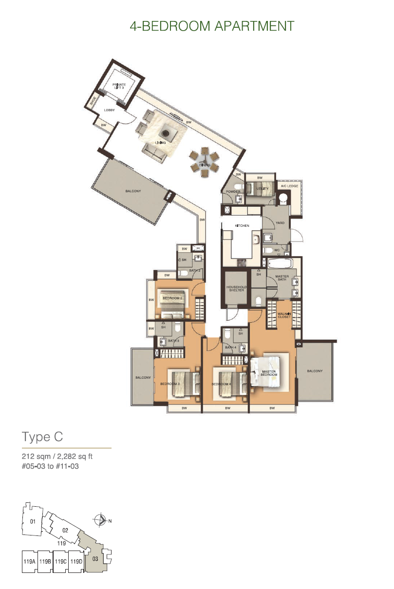 Residences At Emerald Hill – Type C 4BR Floor Plan