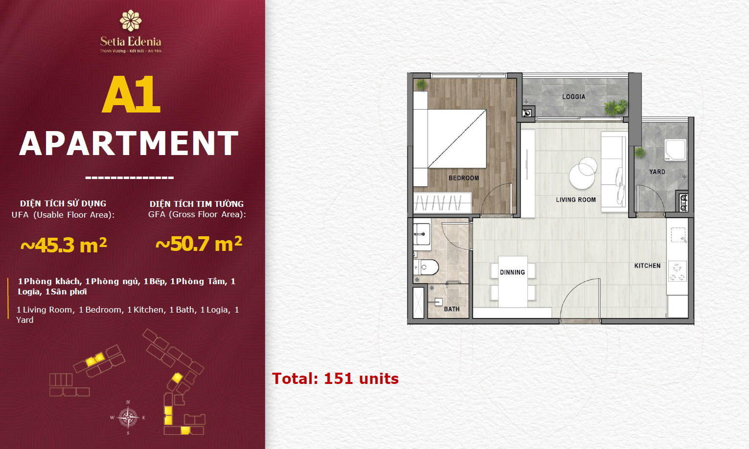 Setia Edenia – 1BR Type A1 Floor Plan
