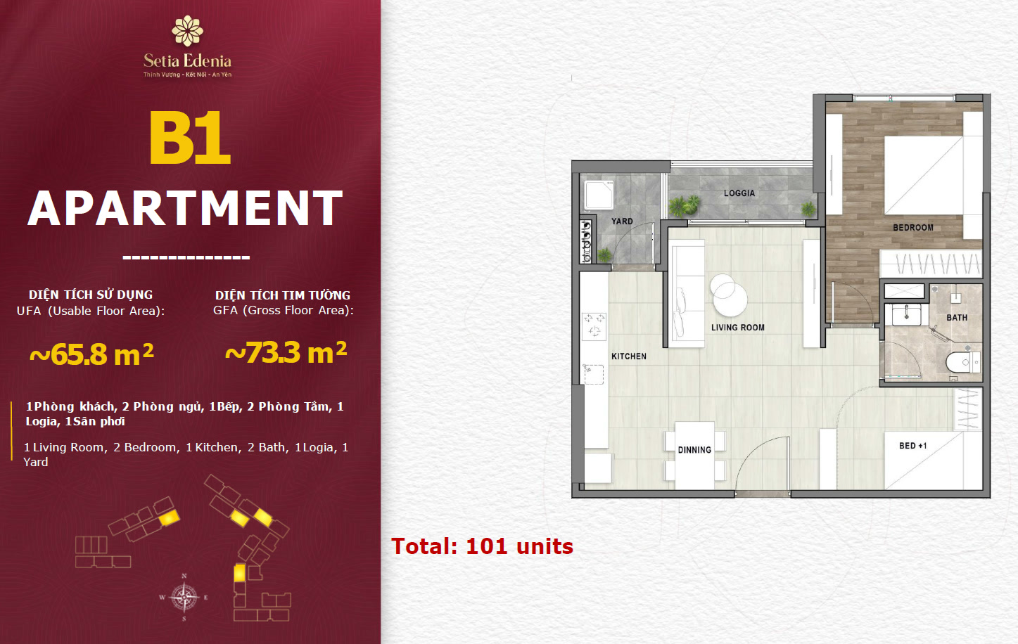Setia Edenia – 2BR Type B1 Floor Plan