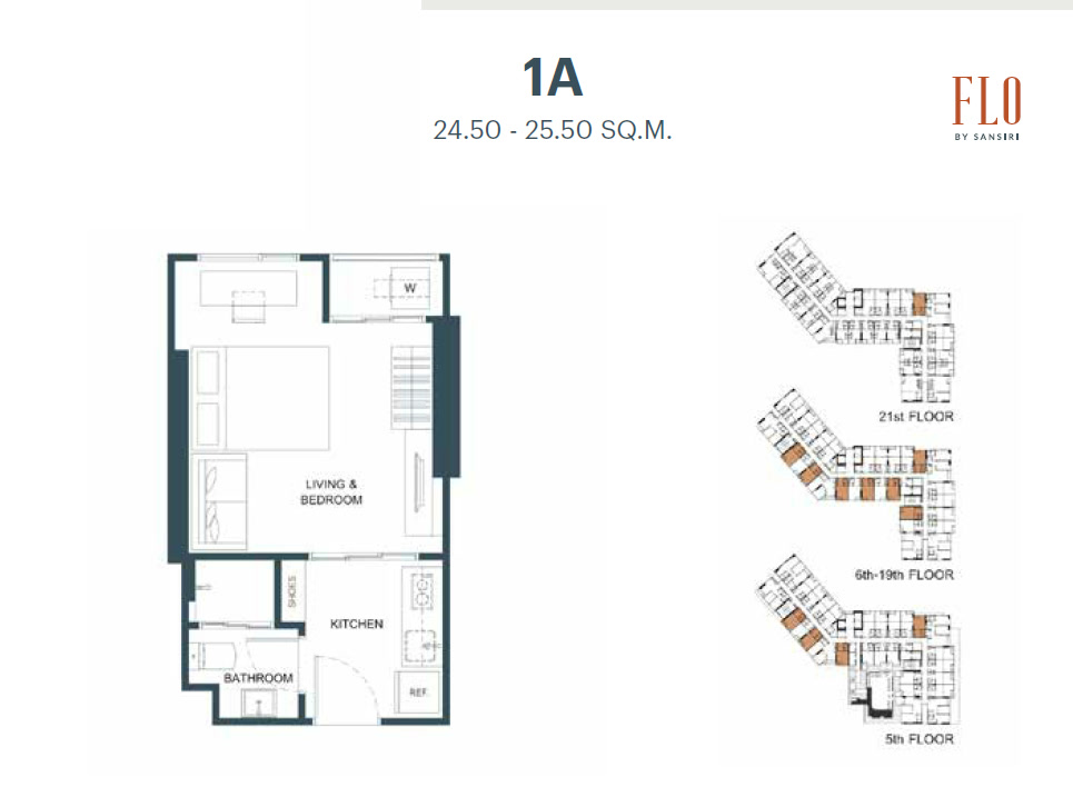 1 Bed 1 Bath Type 1A Floor Plan