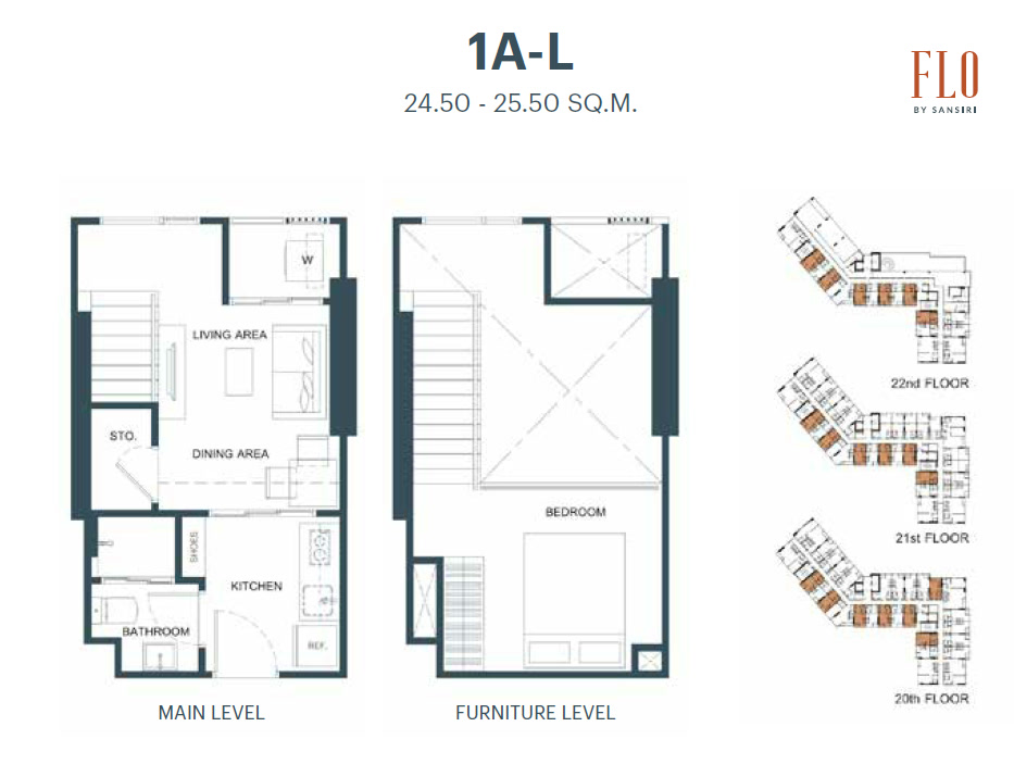 1 Bed 1 Bath Type 1A-L Floor Plan