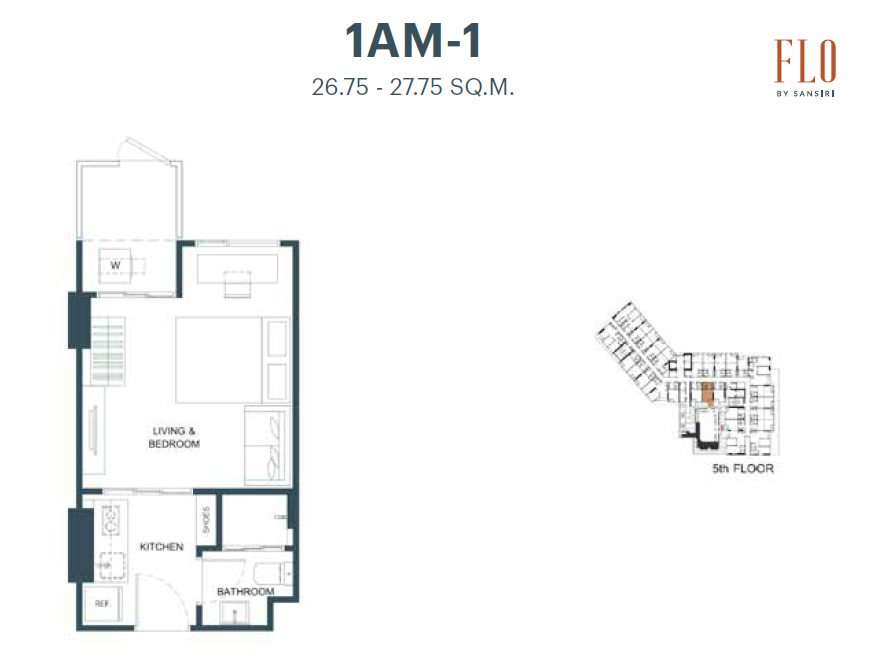 1 Bed 1 Bath Type 1AM-1 Floor Plan