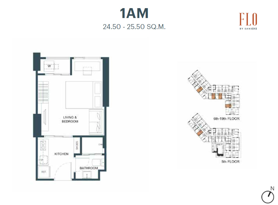 1 Bed 1 Bath Type 1AM Floor Plan