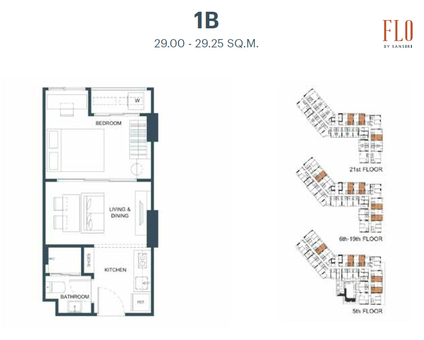 1 Bed 1 Bath Type 1B Floor Plan