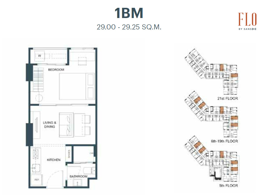 1 Bed 1 Bath Type 1BM Floor Plan