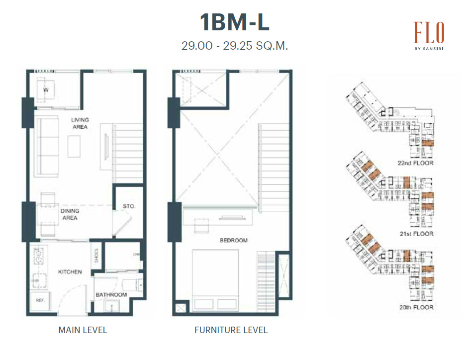 1 Bed 1 Bath Type 1BM-L Floor Plan