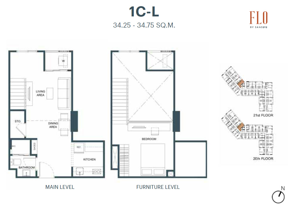 1 Bed 1 Bath Type 1C-L Floor Plan