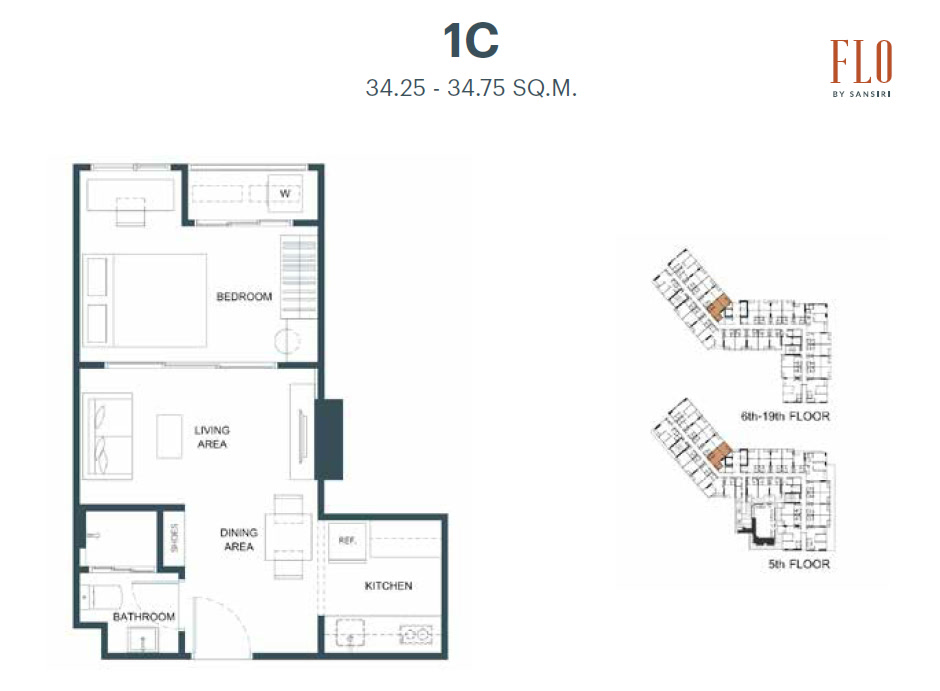 1 Bed 1 Bath Type 1C Floor Plan