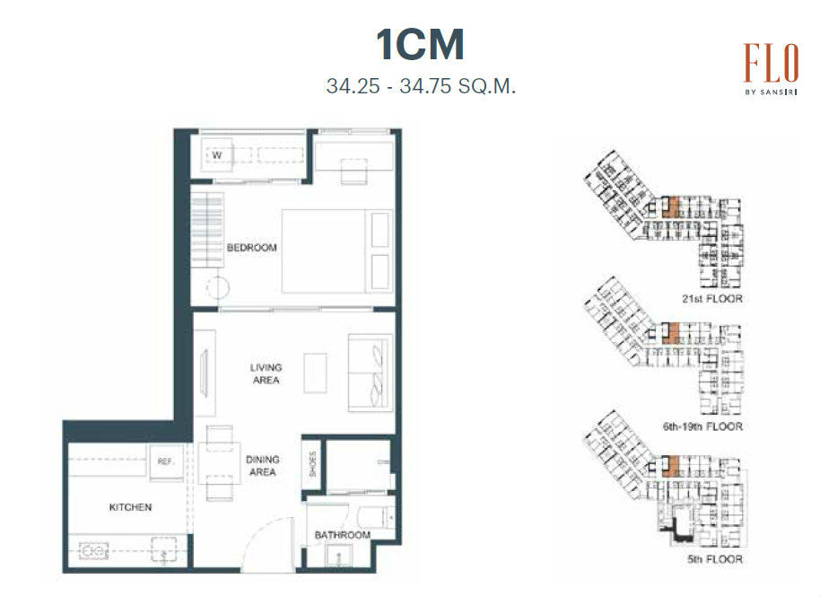 1 Bed 1 Bath Type 1CM Floor Plan