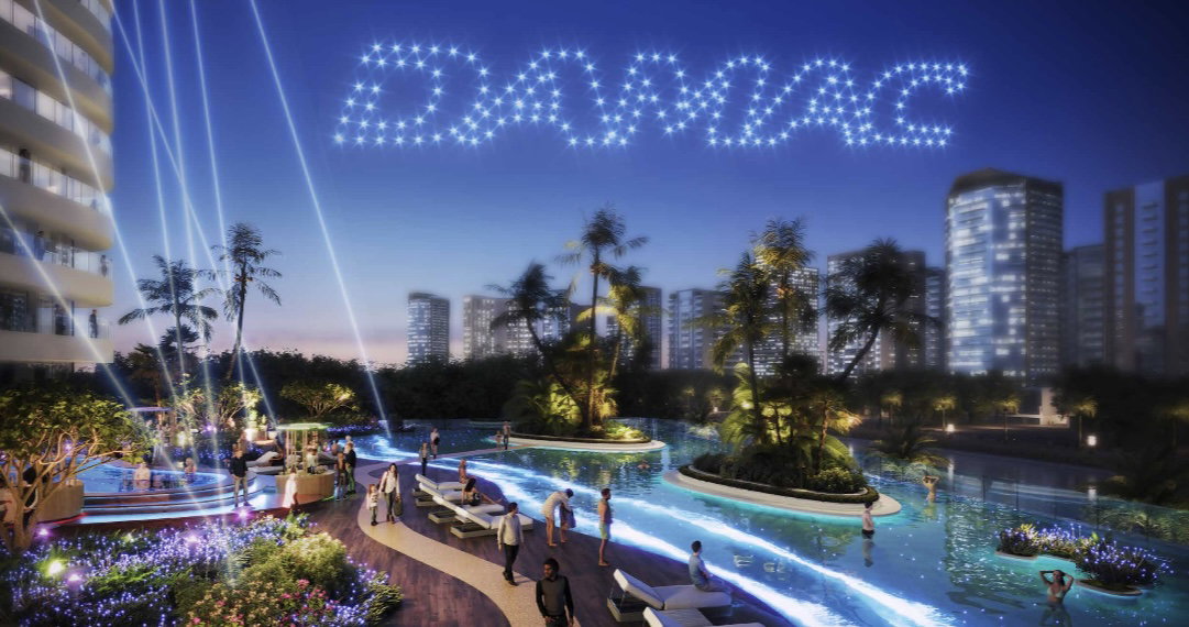 Canal Heights II luxury pool night view