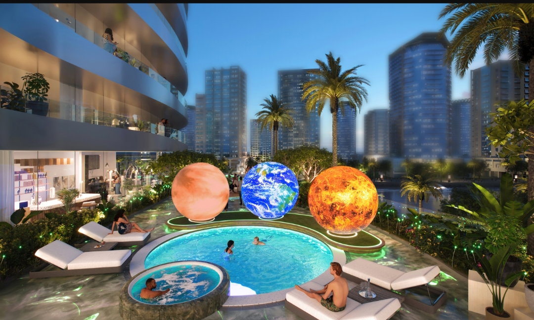 Luxury pool and planetary spheres