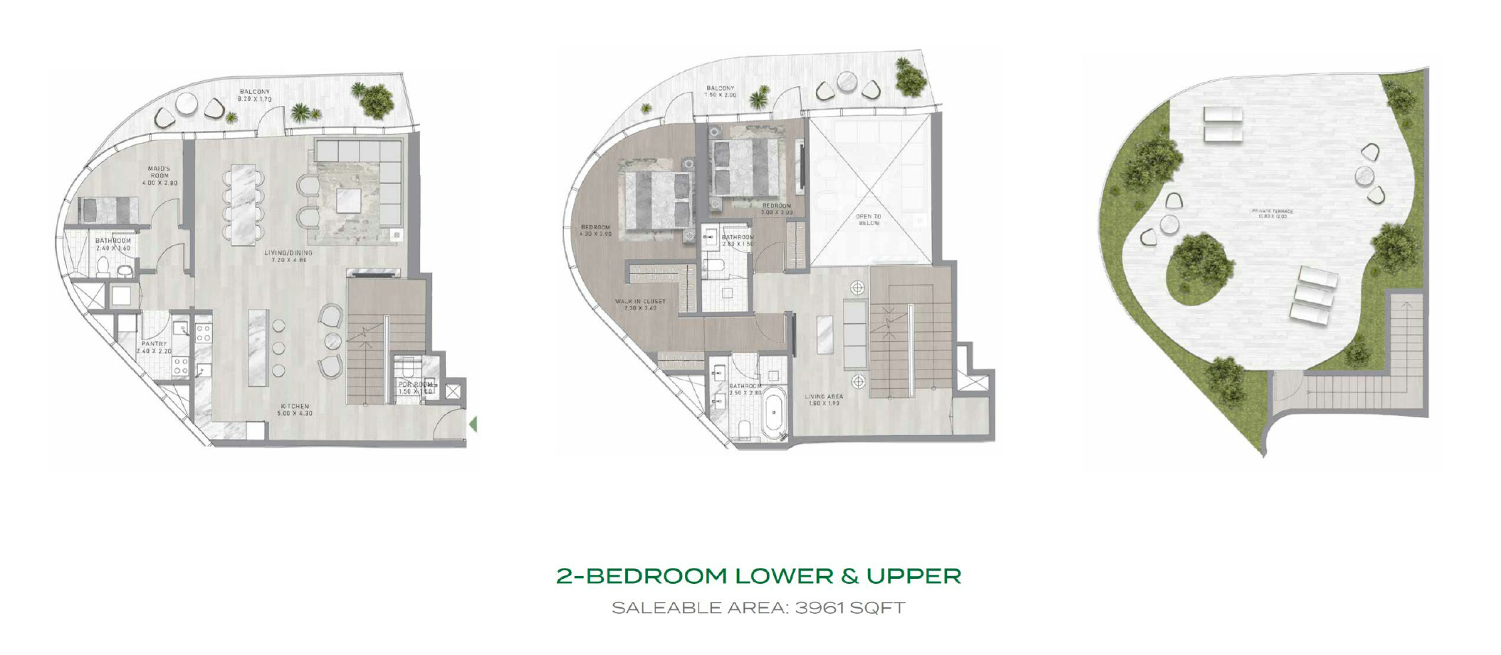 Damac Canal Crown – 2 Bedroom Duplex Floor Plan