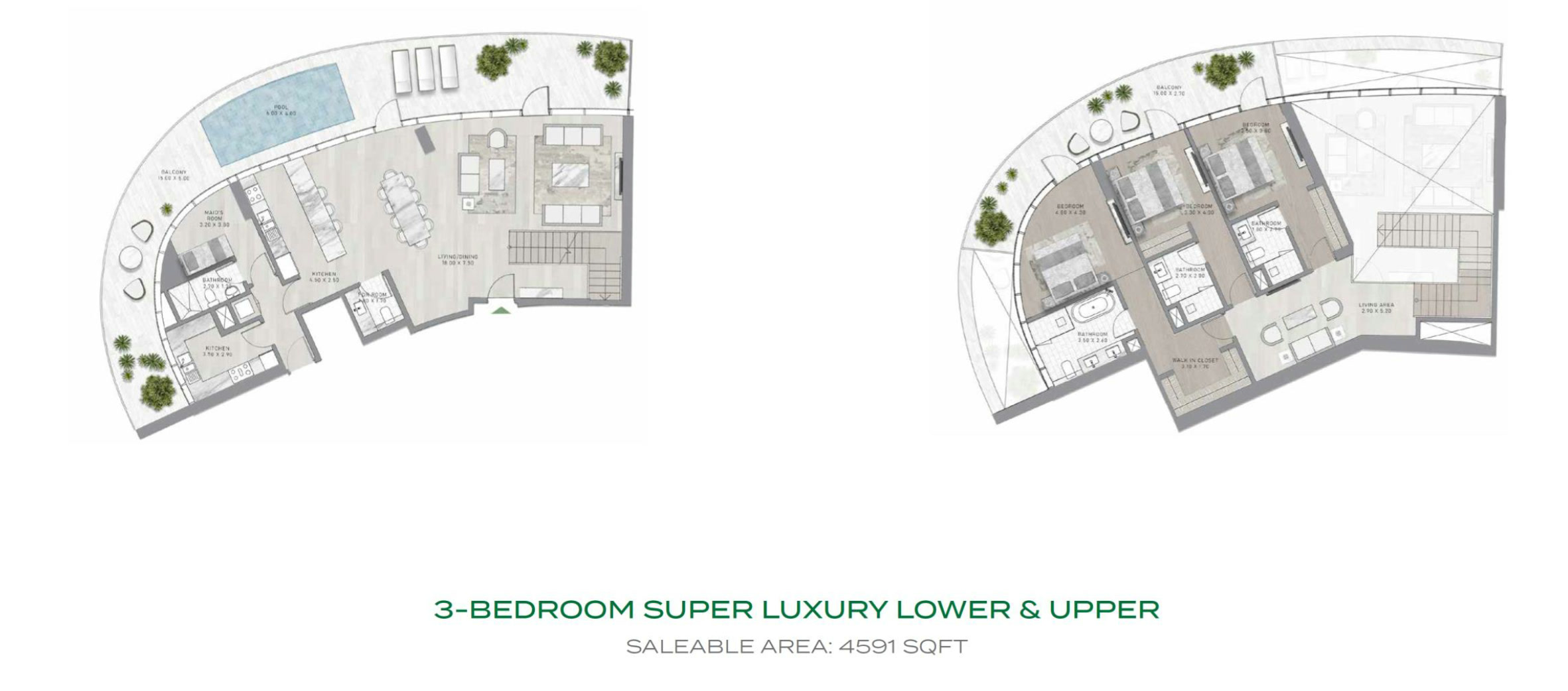 Damac Canal Crown – 3 Bedroom Duplex Floor Plan