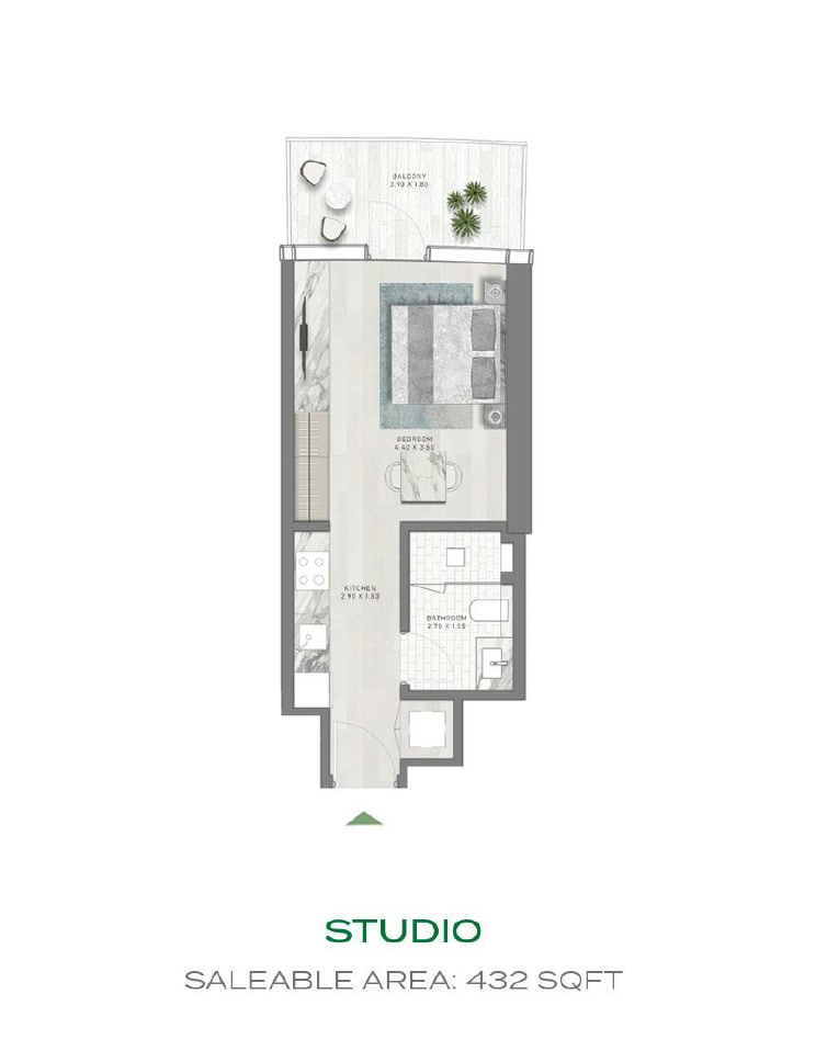 Damac Canal Crown – Studio Floor Plan
