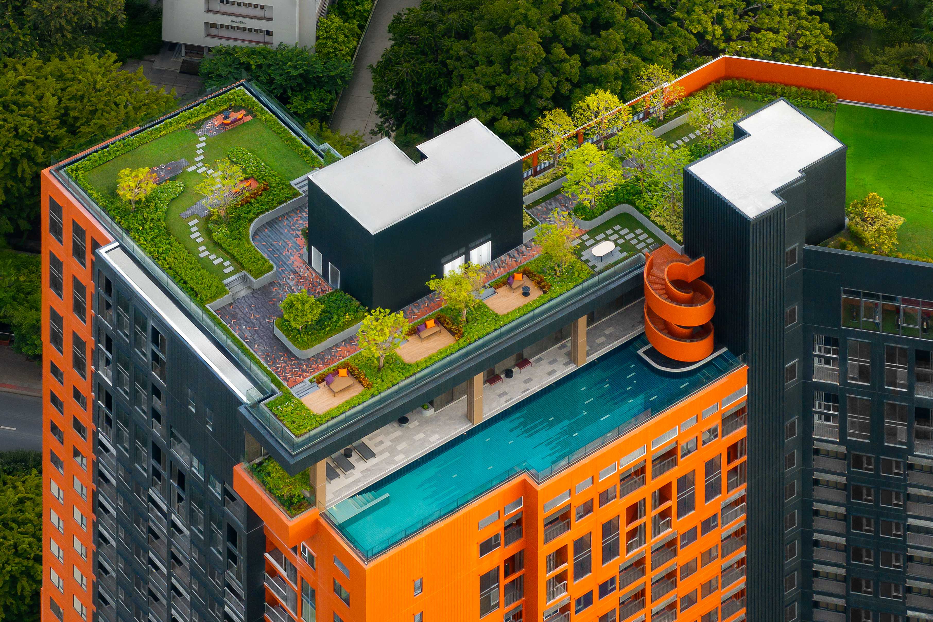Rooftop garden aerial view
