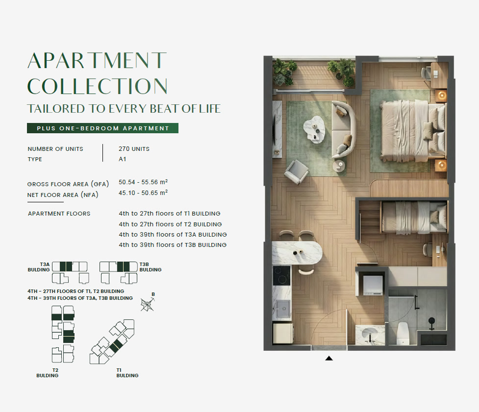 Green Skyline PLUS ONE-BEDROOM Type 1BRP-A1 Floor Plan