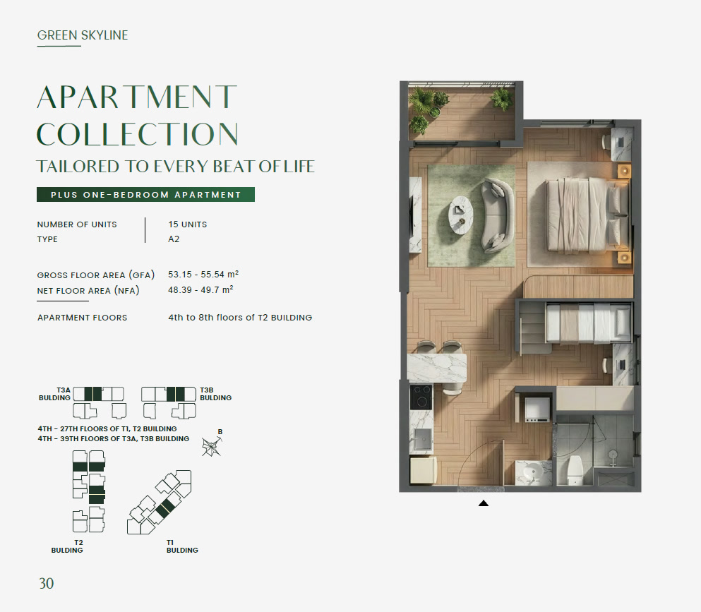 Green Skyline PLUS ONE-BEDROOM Type 1BRP-A2 Floor Plan