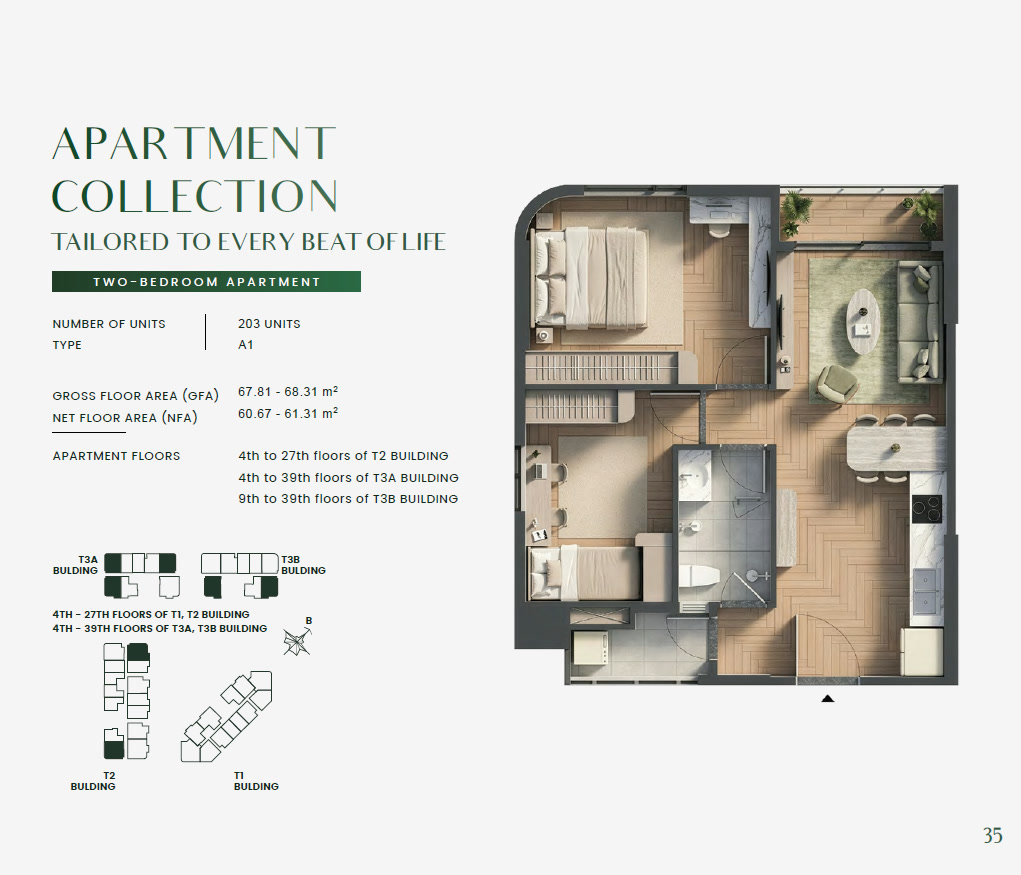 Green Skyline TWO BEDROOM Type 2BR-A1 Floor Plan