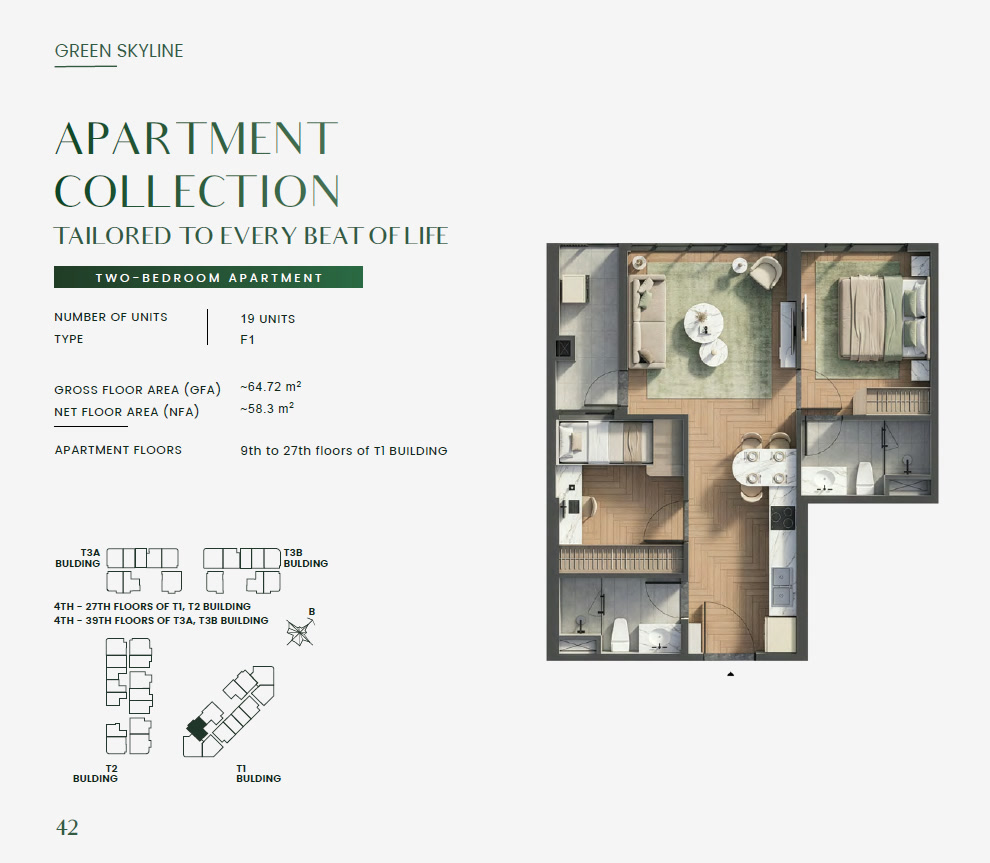 Green Skyline TWO BEDROOM Type 2BR-F1 Floor Plan