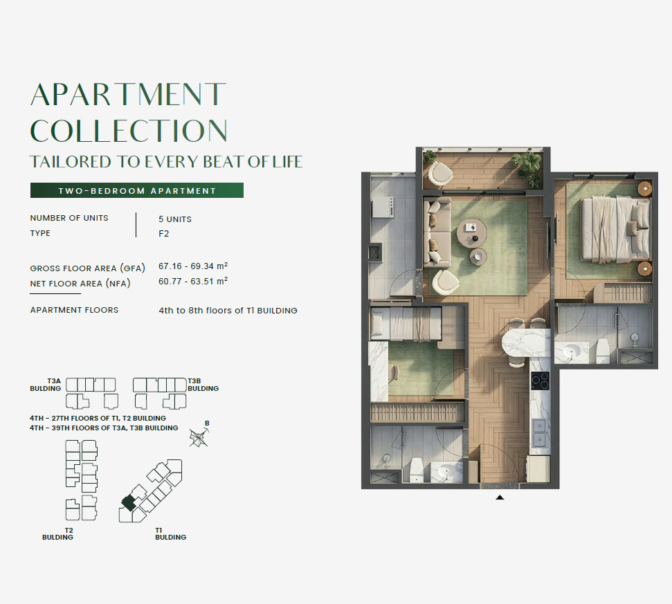 Green Skyline TWO BEDROOM Type 2BR-F2 Floor Plan