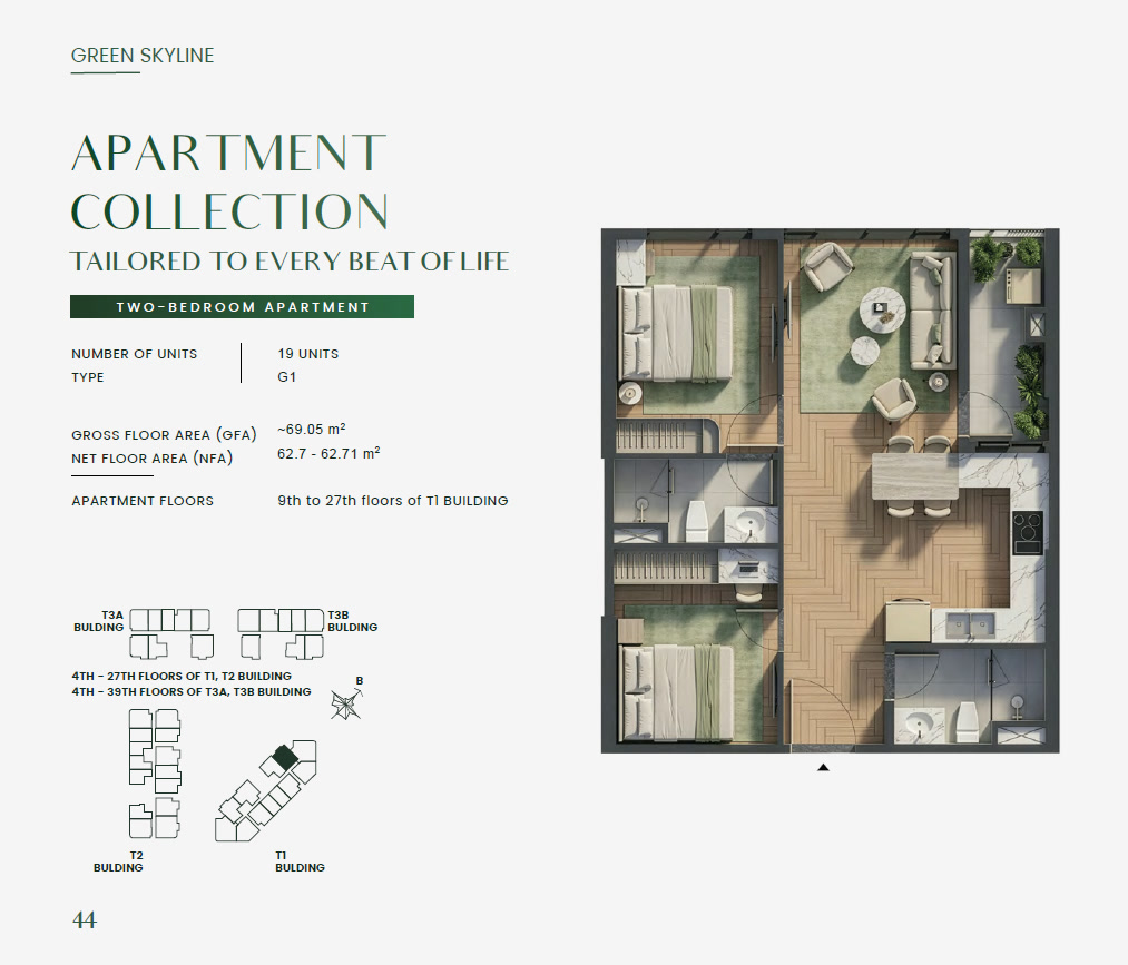 Green Skyline TWO BEDROOM Type 2BR-G1 Floor Plan