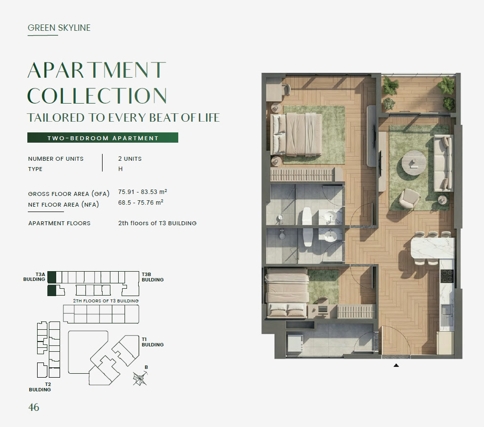 Green Skyline TWO BEDROOM Type 2BR-H Floor Plan
