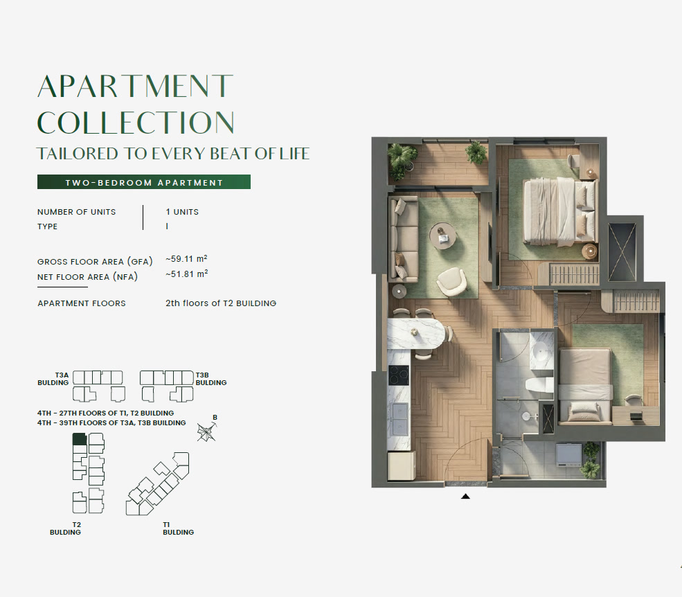 Green Skyline TWO BEDROOM Type 2BR-I Floor Plan