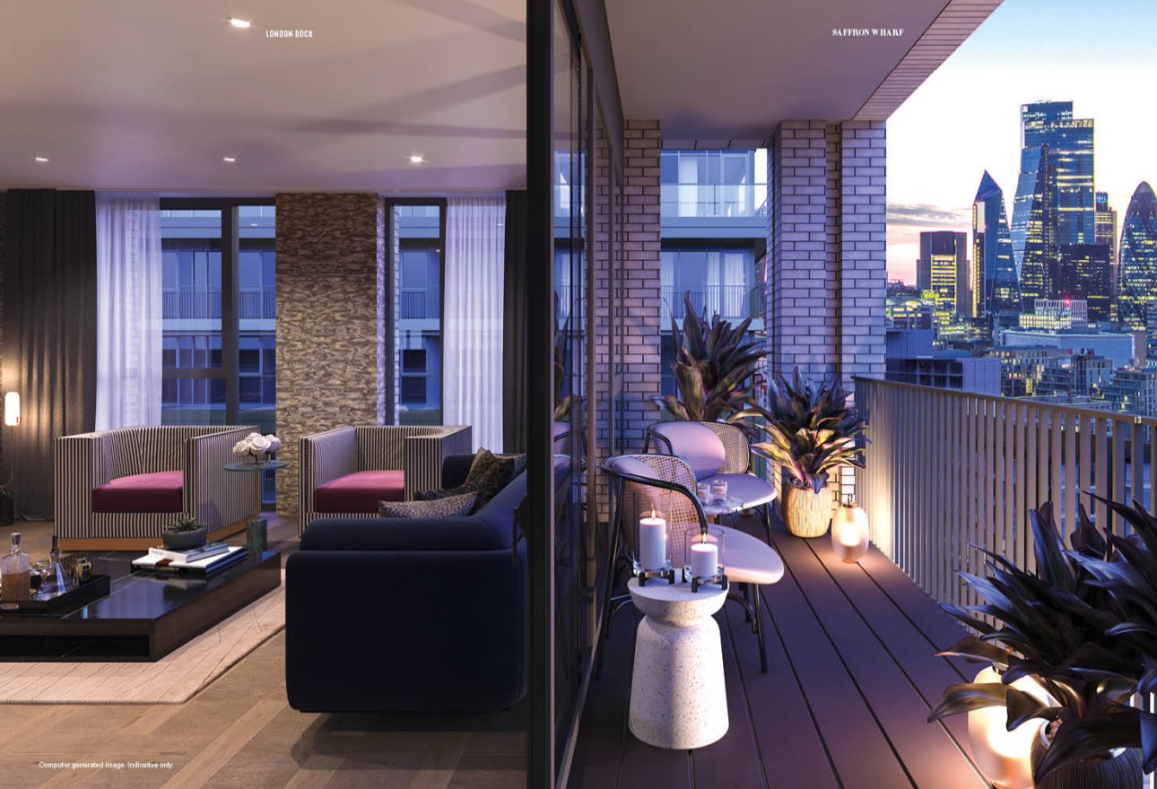 Luxury apartment interior and balcony