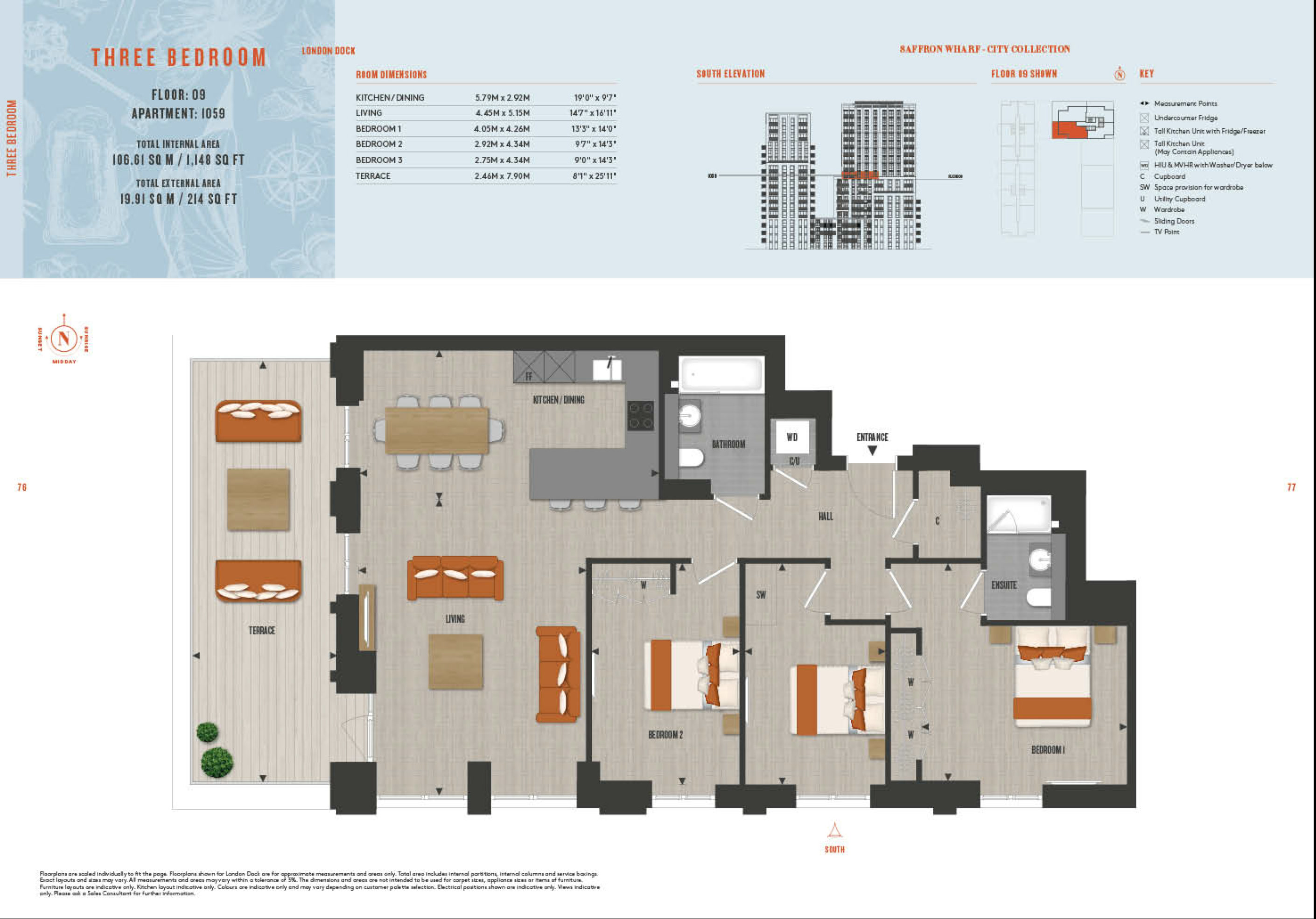 3 Bedroom Type 1059 Floor Plan
