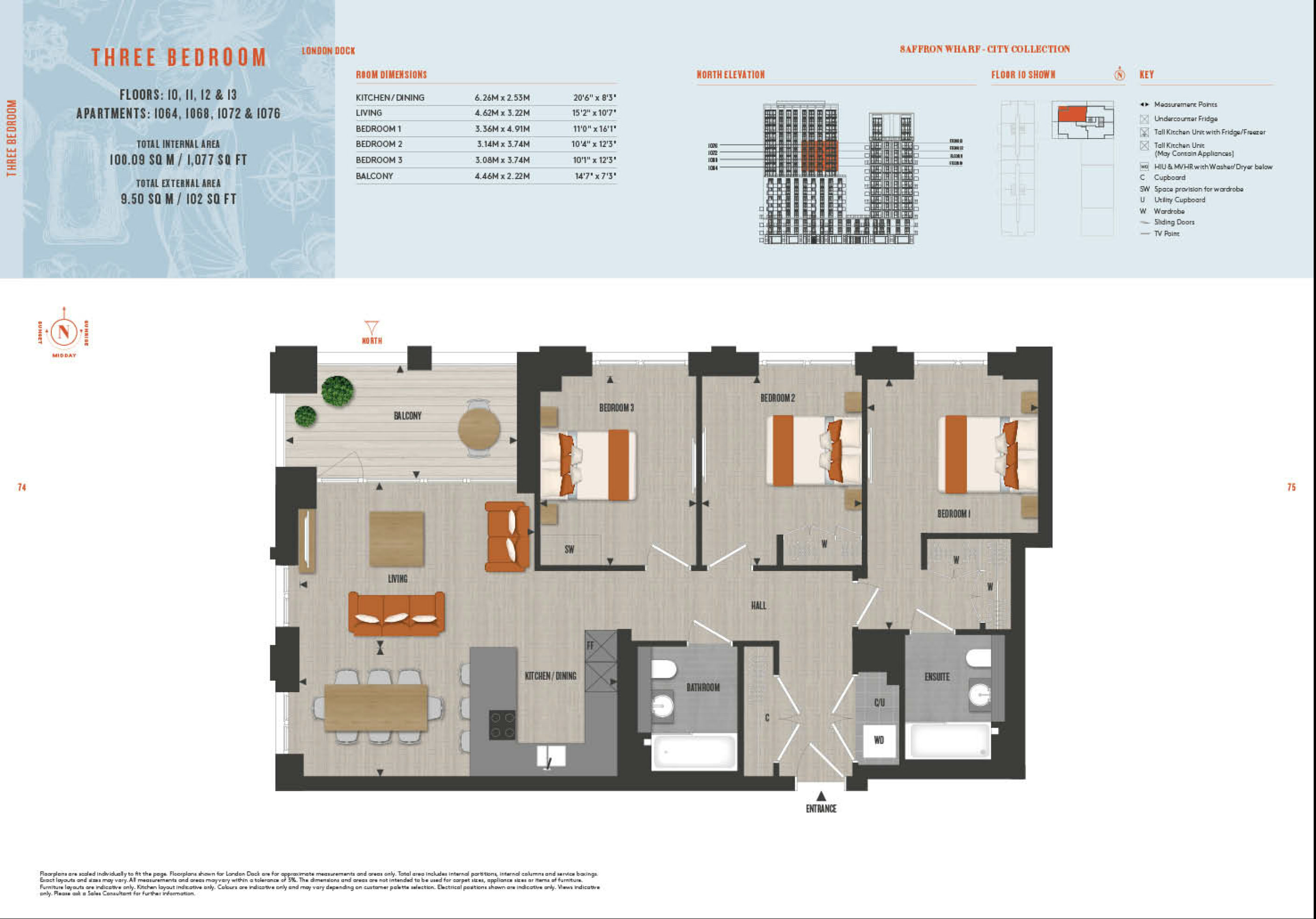 3 Bedroom Type 1064 Floor Plan