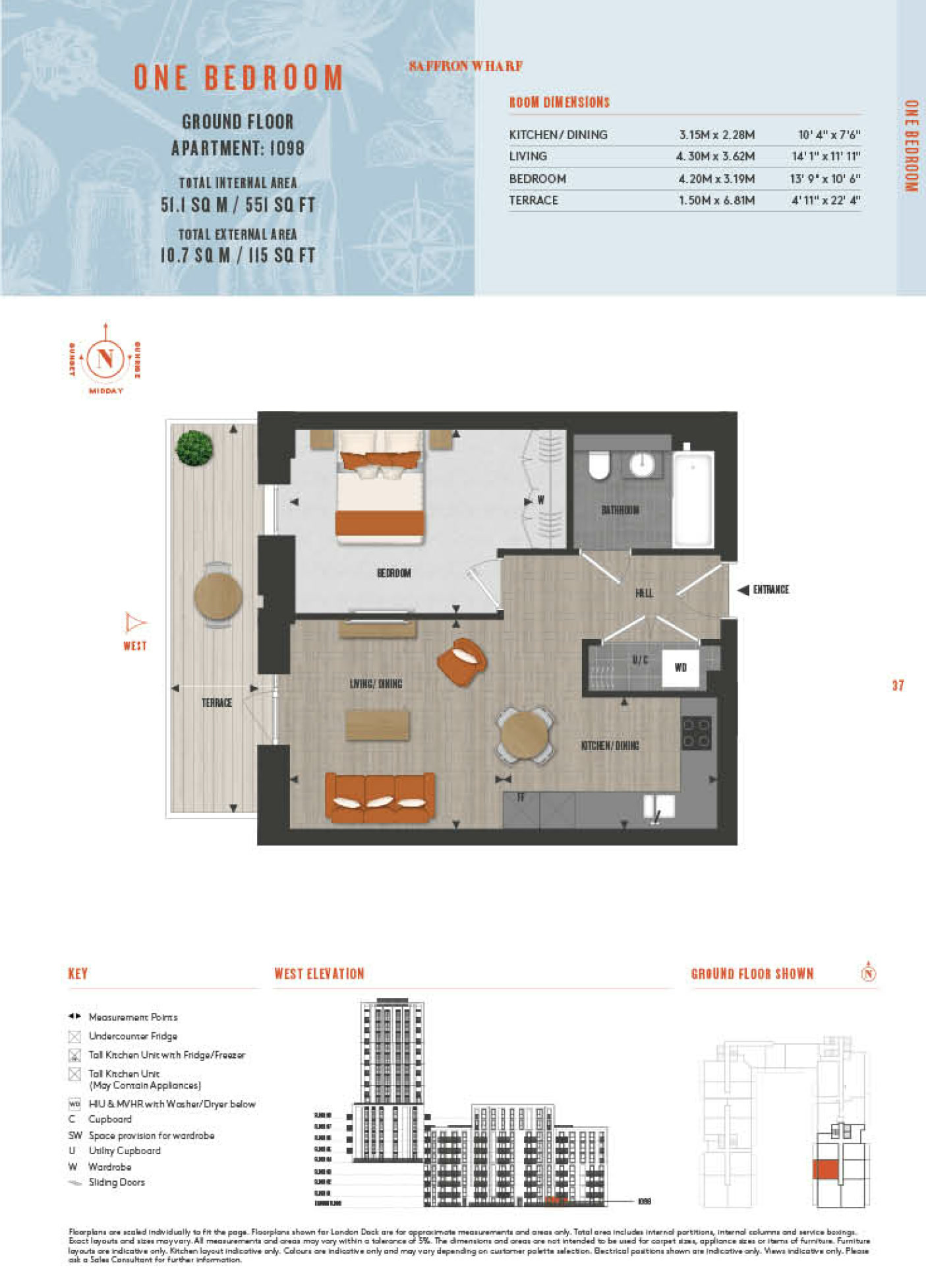 1 Bedroom Type 1098 Floor Plan